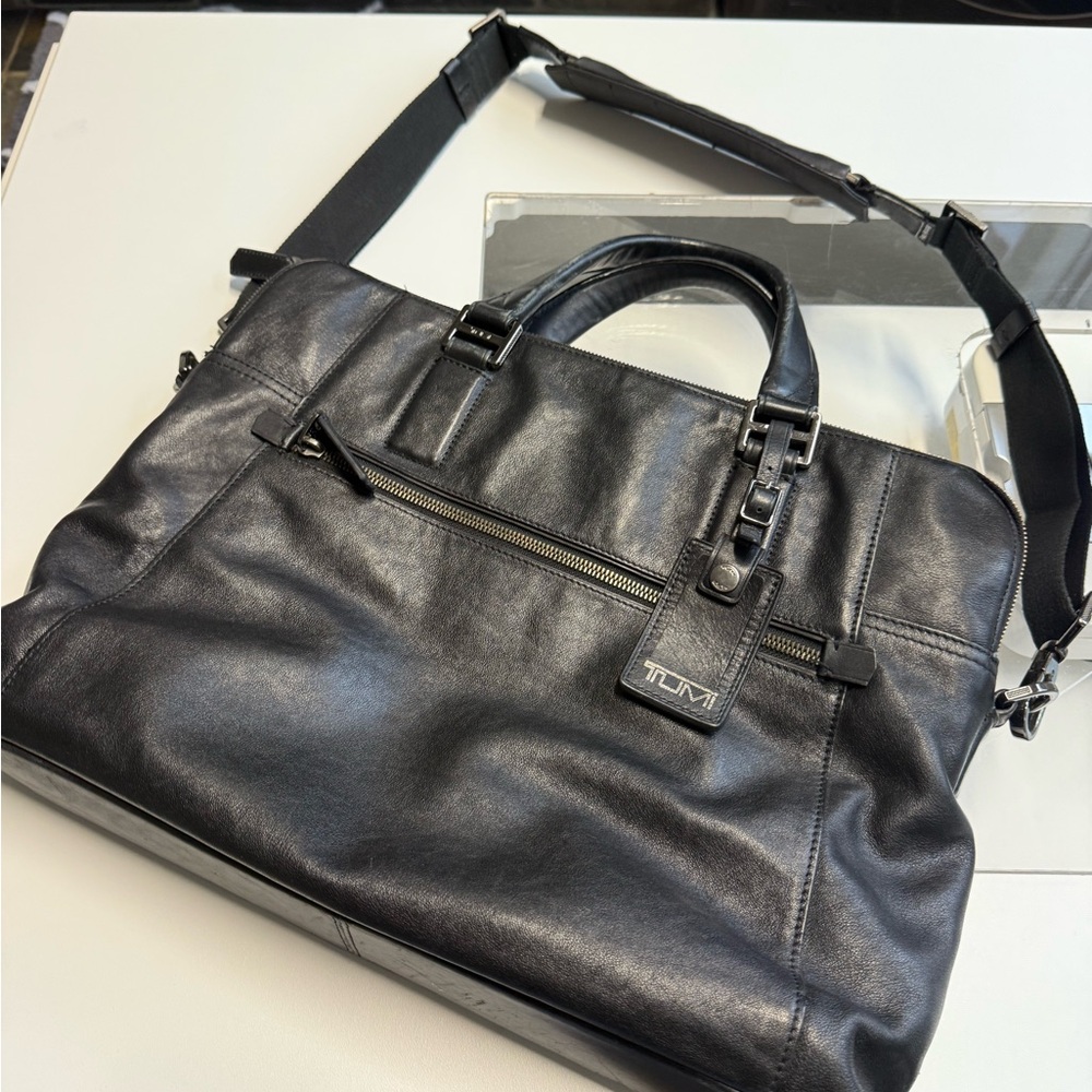 TUMI Black Leather Briefcase